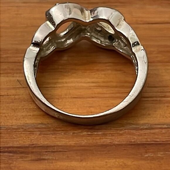 Sterling Silver Ring Size 7 Infinity Double Hearts Channel Set Clear Stones 925 - Picture 3 of 9